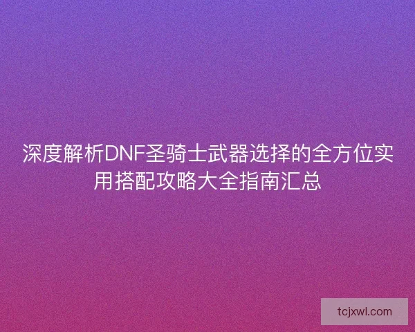 深度解析DNF圣骑士武器选择的全方位实用搭配攻略大全指南汇总