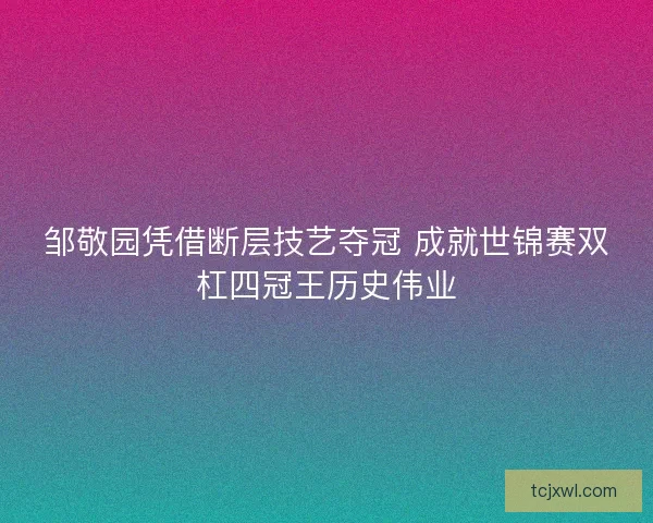 邹敬园凭借断层技艺夺冠 成就世锦赛双杠四冠王历史伟业