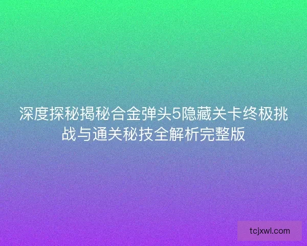 深度探秘揭秘合金弹头5隐藏关卡终极挑战与通关秘技全解析完整版